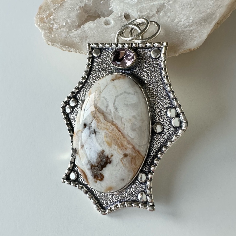 Solid Silver Peanut Wood Jasper Pendant - image 2